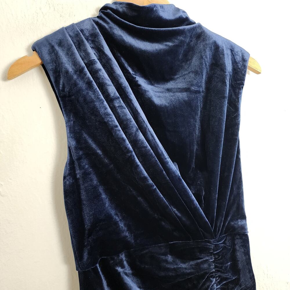 NWT Lulus Alluring Image Navy Blue Ruched Velvet Mock Neck Maxi Dress S - Picture 9 of 15